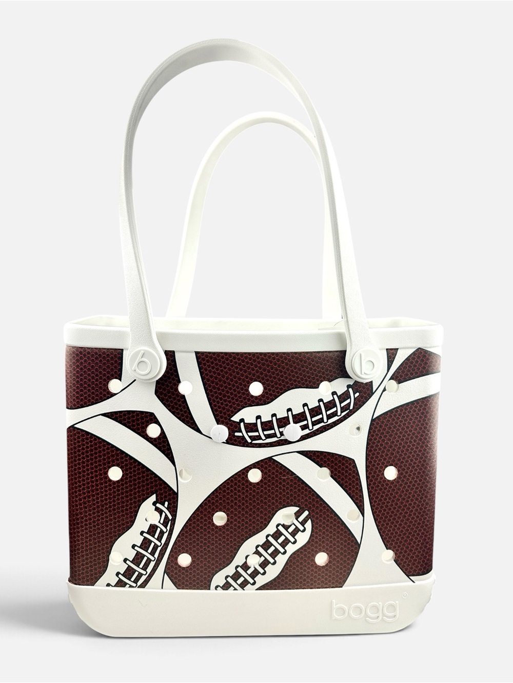 NWT Baby Bogg Bag Fair Catch Football Medium Tote Brown White + Pouch